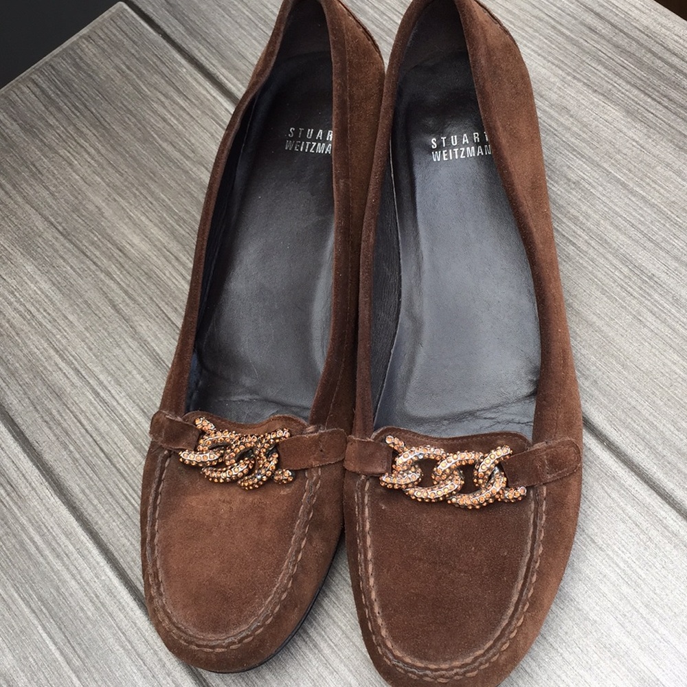 11.5N Chestnut suede loafers w/Swarovski crystals